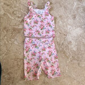 Ralph Lauren Kids Pink Rose-Print Ruffle Strap Tank & Shorts Set